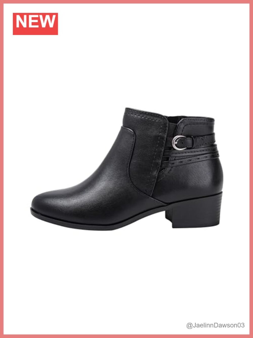 Women's Ankle Booties Low Block Heel Side Zip Buckle Boot